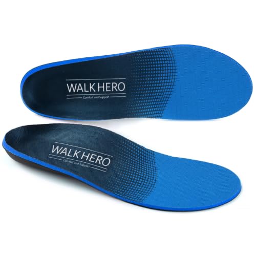 WalkHero Men’s & Women’s Arch Support Insoles for Plantar Fasciitis - Blue, Size 10-10.5 Men / 12-12.5 Women