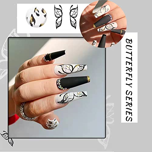 Magrace Press on Nails Long Square Fake Nails French False Nails with Designs 24 pcs Stick on Nails for Women