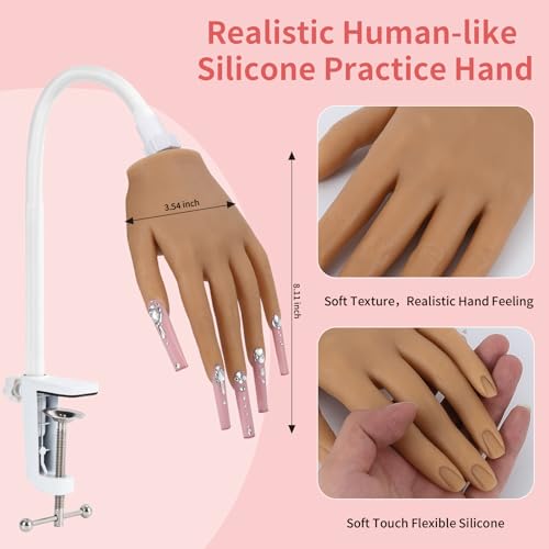Silicone Practice Hand for Acrylic Nails - Soft Touch Liquid Silicone Hand for Practice - Flexible Realistic Nail Mannequin Hand Practice for Training