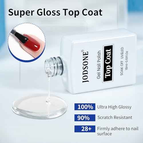 JODSONE 2 Bottles 18ml Top Coat Base Coat Gel Polish Set Compatible for Nail Salon Bright Surface, Girl Gift and At Home DIY Need U V Lamp Curing