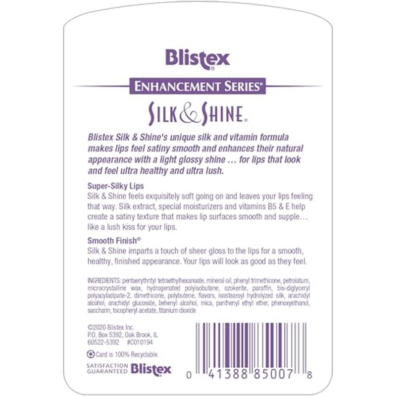 Blistex Silk & Shine Lip Balm, 0.13 Ounce Tube, Vitamin B5 & E, Bulk Lip Balm, Super Smooth Lip Moisturizer, Sheer Gloss for Finished Appearance, 1 Pack