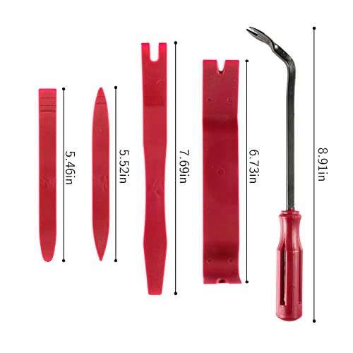 LivTee 5 pcs Auto Trim Removal Tool Kit, No Scratch Plastic Pry Tool Kit - Interior Door Panel Clip Fastener Removal Set for Vehicle Dash Radio Audio Installer (Red)