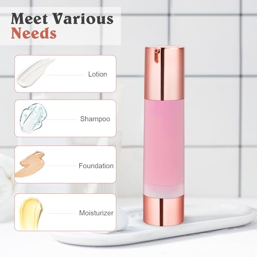 8 Pcs 50ml/1.7oz Airless Pump Bottles Empty Vacuum Bottle Rose Gold Travel Size Cosmetic Containers for Liquid Foundation Lotion Moisturizer Shampoo Make Up