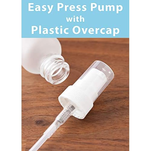 JUVITUS 2 oz Frosted Clear Glass Boston Round White Treatment Pump Bottle + Funnel (12 pack)