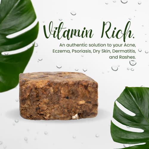 Raw African Black Soap 1lb Bar, for Dry Skin and Skin Conditions, Pure & Natural Ingredients, Imported From Ghana