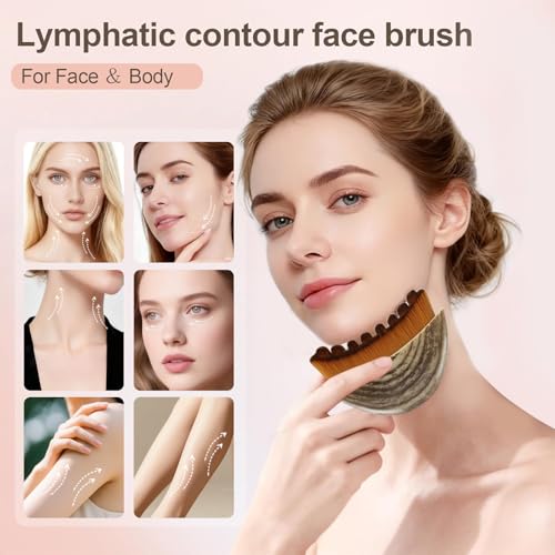 Lymphatic Contour Face Brush - Facial Sculpting & Anti-Puffiness Tool | Ultra Soft Dry Brush for Jawline Massage & Lymphatic Drainage | Ergonomic Design (3pc)