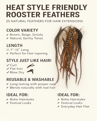 Feather Hair Extensions - 25 Loose Rooster Feathers, 6-11 Inches
