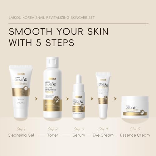 LAIKOU Snail Skin Care Set 5pc Kit - Cleanser, Toner, Serum, Eye Cream