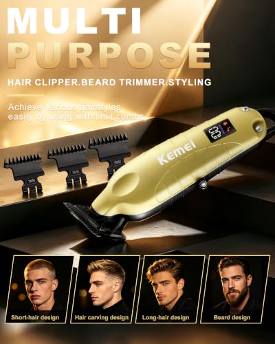 KEMEI Gold Cordless Hair & Beard Trimmer for Men - Professional Grooming