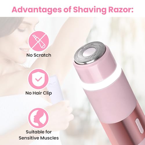 Electric Bikini Trimmer for Women, Electric Razors for Women Glow Aura Womens Shaver, Quiet Dual Head Waterproof Cordless Rechargeable Painless Trimmer for Underarms, Legs, Body (Pink)