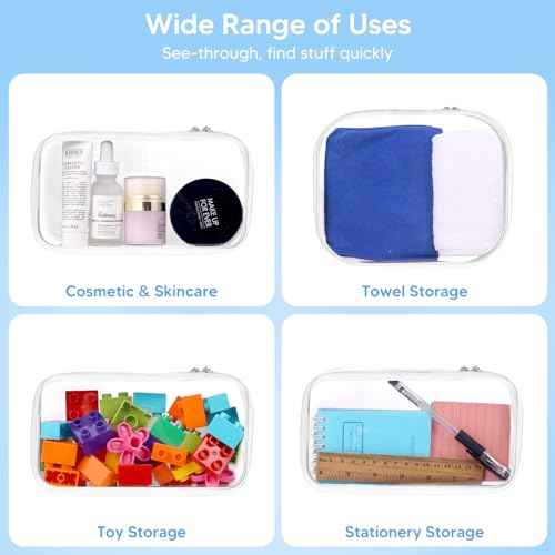 BOBOKA 3PCS Clear Hard Shell Zipper Case for Storage, Portable Waterproof Cosmetic Bag with Zipper, Plastic Clear Pencil Case, Toiletry Pouch, Travel Organizer, Toy Storage Bins