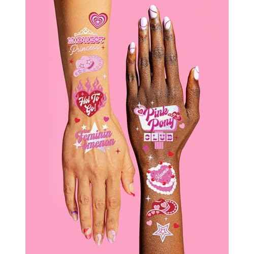 xo, Fetti Pink Pony Club Temporary Tattoos - 54 Iridescent Foil Pcs | Cowgirl Bachelorette Party, Valentine's Day Favors, Birthday Accessory, Galentine's Bach Activity