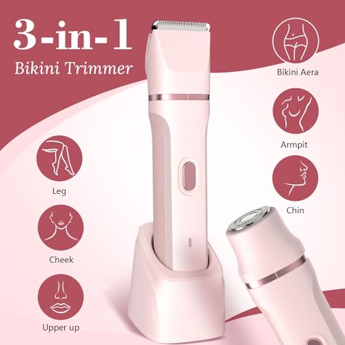 Bikini Trimmer for Women£¬Electric Body Hair Trimmer, 3 in 1 Wet/Dry Shaver Groomer, Replaceable Ceramic Blade Heads, Electric Razors for Women Legs, Bikini Shaver
