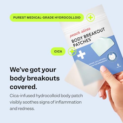 Peach Slices - Body Breakout Patches (6 ct) - Overnight Body Pimple Patches - Hypoallergenic - Flexible & Painless - Cica & Hydrocolloid Bandages - Vegan & Cruelty Free - Korean Skin Care & Beauty