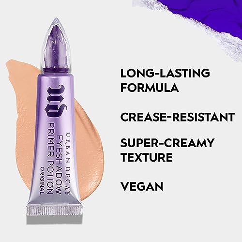 Urban Decay Eyeshadow Primer & Liquid Glitter Eyeshadow Bundle - Eyeshadow Primer Potion (0.33 Fl Oz) for Crease-free Eye Makeup - 24/7 Glaze-On Eyeshadow (Silver Spooning) for Buildable Shimmer