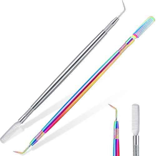 Chumia 2 Pieces 2 in 1 Lash Lift Tool Eyelash Separator Tool with Comb Stainless Steel Metal Lash Perm Lift Rods for Eyelash Eyebrow Comb Perming Tinting Curling Extension Supplies(Multi Color,Silver)