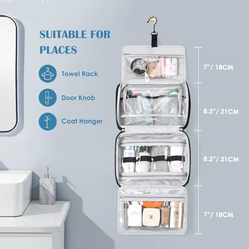 Travel Toiletry Bag with Jewelry Organizer, Hanging Toiletry Bag for Toiletries Puffy Cosmetic Make up Bag Organizer Carry-on Travel Accessories Essentials,Black
