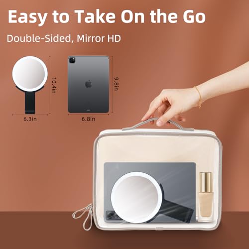 1x 10x Magnifying Makeup Mirror with Light, Double-Sided Magnifying Travel Makeup Mirror Rechargeable Three in One Handheld Desktop Hanging with 3-Color Light LED