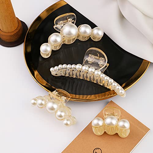 Mehayi Pearl Hair Claw Clips - 4 Pack for Thick & Thin Hair