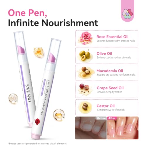 SAVILAND Cuticle Remover Pen with Rose Oil - 2 Pack