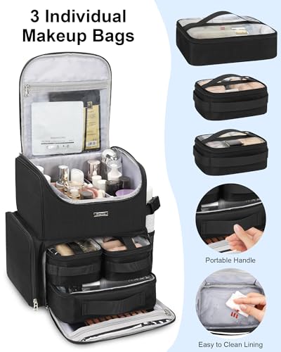 Relavel Professional Makeup Backpack – Large Cosmetic Organizer with 3 Bags