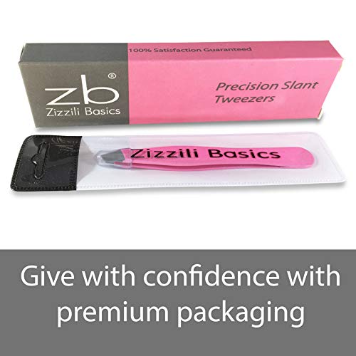 Tweezers ? Surgical Grade Stainless Steel - Slant Tip for Expert Eyebrow Shaping and Facial Hair Removal ? with Protective Pouch (Bubblegum Pink)