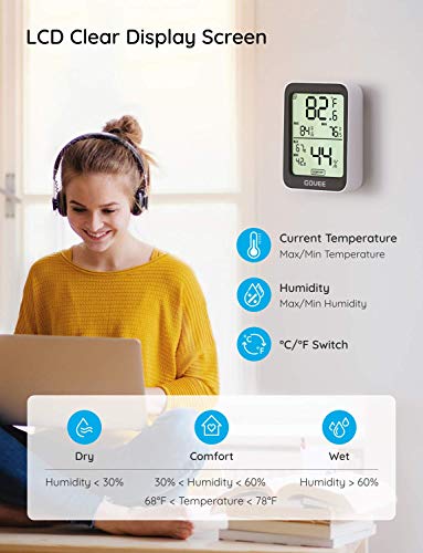 Govee Hygrometer Thermometer H5075, Bluetooth Indoor Room Temperature Monitor Greenhouse Thermometer with Remote App Control, Notification Alerts, 2 Years Data Storage Export,LCD