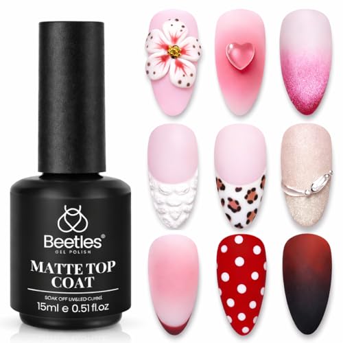 Beetles Matte Gel Top Coat No Wipe - 15ml Chrome Proof Finish for Nails