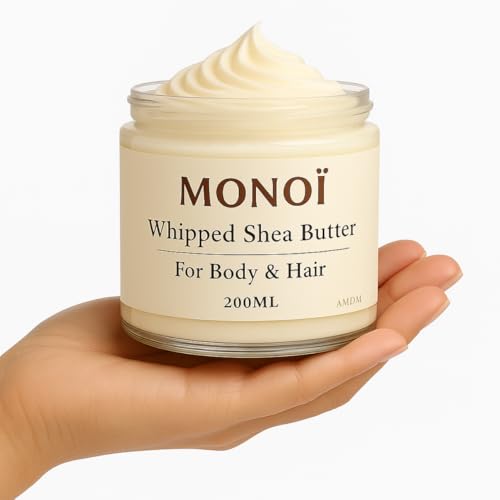 AMDM Whipped Shea Butter with Tahitian Monoi - Tropical Moisturizing Body Butter for Skin & Hair | Lightweight & Non-Greasy, Enhances Glow & Softness | 6.76 oz Jar