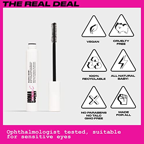 UOMA by Sharon C - Mascara Black, Badder Boom Extreme Black Mascara Volume and Length, Vegan Mascara + Argan Oil for Lash Volume, Gentle Hypoallergenic Mascara for Sensitive Eyes, Lengthening Mascara