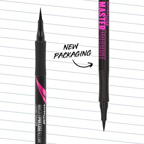 Maybelline Eyestudio Master Precise All Day Waterproof Liquid Eyeliner Makeup, Black, 2 Count (Packaging May Vary)