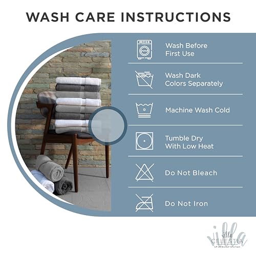 Villa Celestia Cotton Washcloths Set of 6, 12x12 Inch