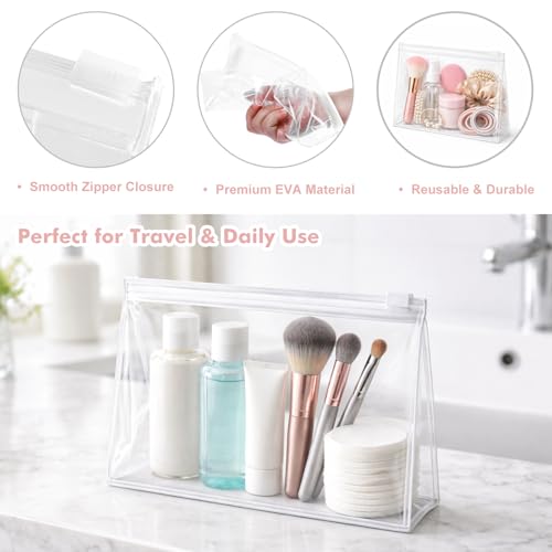 MJRASG 8" Clear EVA Makeup Bags with Zipper, 60 Pack Transparent Cosmetic Pouches for Travel