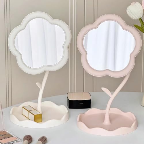Flower-Shaped Makeup Mirror for Desk & Vanity - KEAINVRN Pink