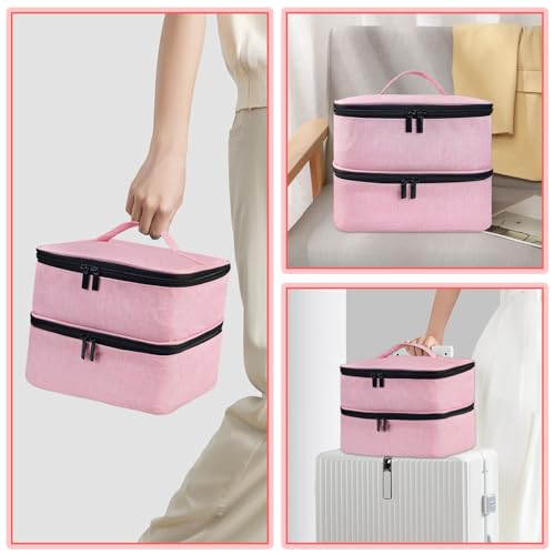 Nail Polish Storage Bag, Nail Lamp Case Nail Polish Carrying Case Holds 30 Bottles (15ml/0.5 fl.oz) Nail Kit Organizer Nail Supplies Storage Box with Manicure Tools Storage Sections(Pink)