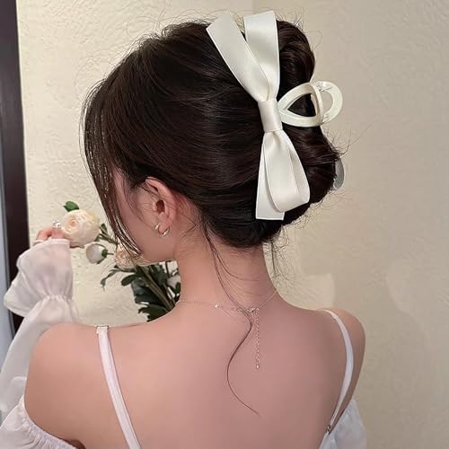 Ayesha Bow Hair Accessories: Jaw Clips, Barrettes, Big Hair Bows & Ribbon Hair Claws in 2 Colors for Women & Girls (Black & Cream)