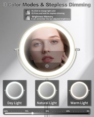 VFD 8" 30X Magnifying Makeup Mirror with Lights & Height Adjust