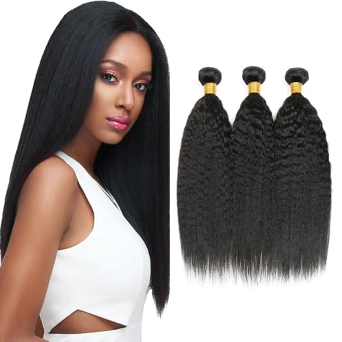 Yaki Straight Human Hair Bundles 28 30 32 Inch #1B