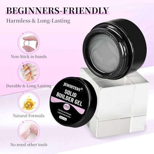 JEWHITENY 12 Colors Non-Sticky Solid Builder Gel Kit with Mini UV Lamp