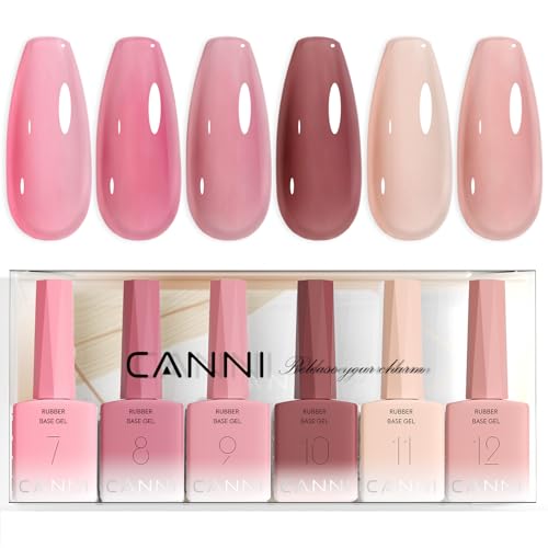 CANNI Rubber Base Gel Nail Polish Set - 6 Pcs 9ml Pink Soak Off Gel Kit
