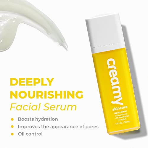 Creamy Skincare Hydrating 5% Serum, Moisturizing Face-Exfoliator with 5%, 5% Niacinamide, and Hypskin, Face Serum for Dry and Dull Skin, Gentle on All Skin Types, 1 fl oz/ 30mL