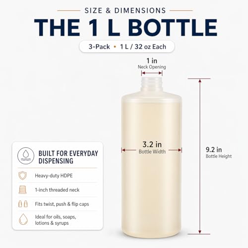 Bar5F 1 Liter Plastic Bottles 3-Pack with 9 Caps