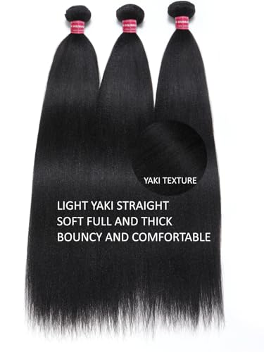 KLAIYI Yaki Straight Human Hair Bundles - 3pcs, 16-20 Inch