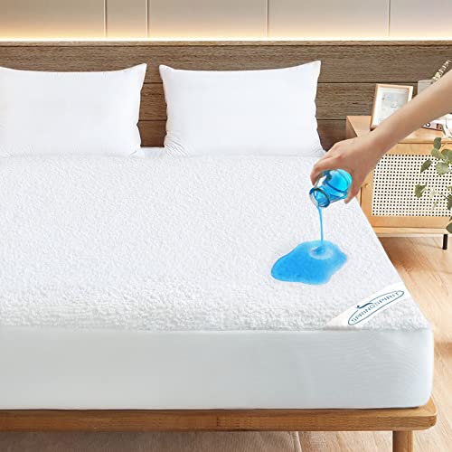 SPRINGSPIRIT Full Size Mattress Protector Waterproof Mattress Topper Pad Cover Fitted Bed Sheets Full up -14'' Terry Super Soft & Breathable & Noiseless Mattress Protector Full Machine Washable