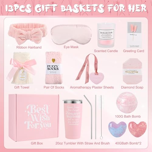 Happy Birthday Gifts for Women Mom Her Friend Sister Wife Grandma, Self Care Gifts Spa Gifts Set, Relaxing Care Package Spa Basket, Valentines Day, Mothers Day, Birthday Gifts for Your Love (Pink)
