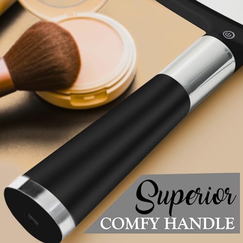 MIRRORVANA LED Travel Makeup Mirror - 9x13 Inch Handheld with Bright Lighting, Rechargeable, Adjustable Stand, Black