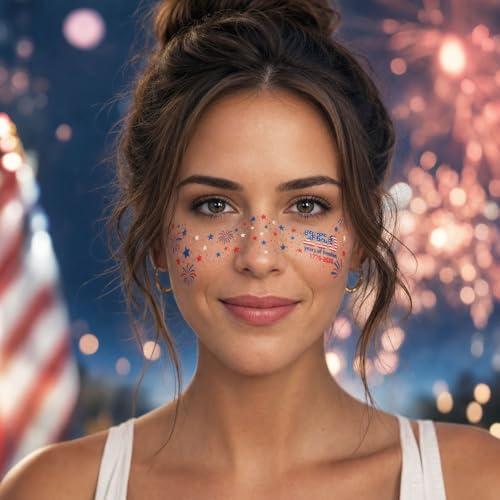 4th of July Face Tattoos - 30 Sheets Patriotic Red White Blue