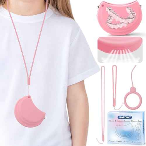 RAZOKO Silicone Retainer Case with 3 Lanyard Cute Aligner Case Vent Holes Night Mouth Guard Retainer Holder for Girl Women Kids Men for Travel Pink