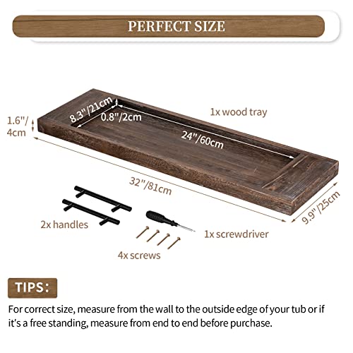Hanobe 31" Wood Bath Caddy Tray with Handles