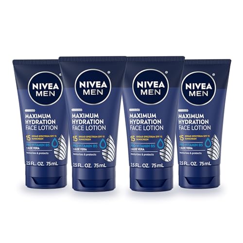 NIVEA MEN Maximum Hydration Face Lotion, Face Lotion with Broad Spectrum SPF 15 Sunscreen for Men, 4 Pack of 2.5 Fl Oz Tubes